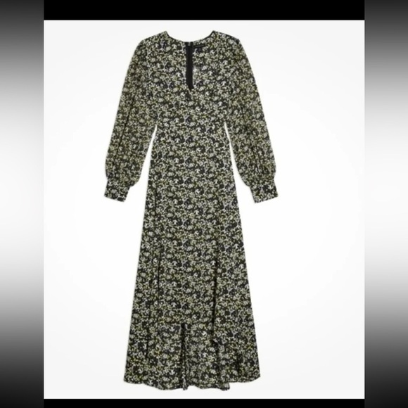 NWT Topshop IDOL Long Sleeve Micro Floral Print High Low Slit Midi Dress 
Size 6 - Picture 5 of 12